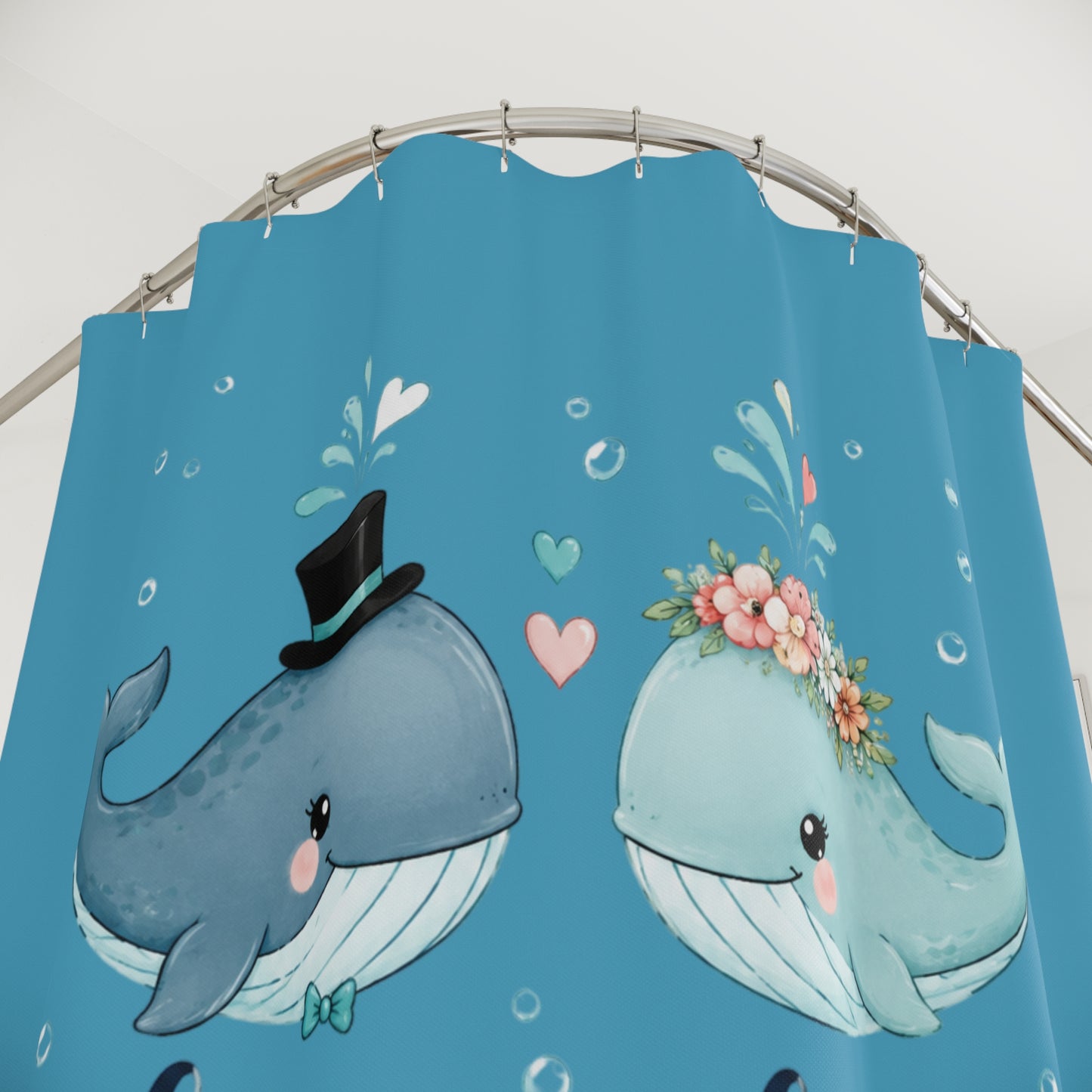 His & Hers Whale Shower Curtain – Cute Nautical Bathroom Decor for Couples