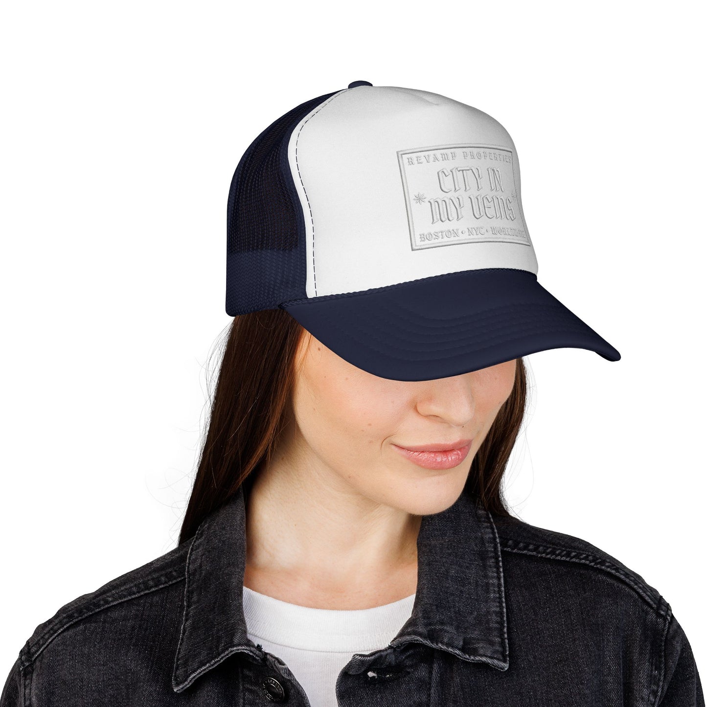 City In My Veins Trucker Cap - Vintage Neon Style Mesh Hat