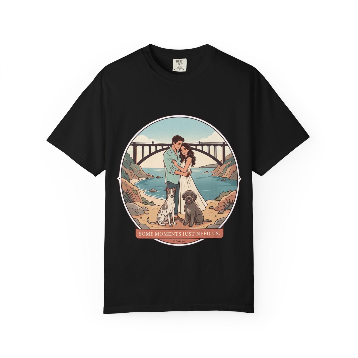 T-Shirt — Romantic Coastal Couples Tee “Some Moments Are Forever” with Dogs