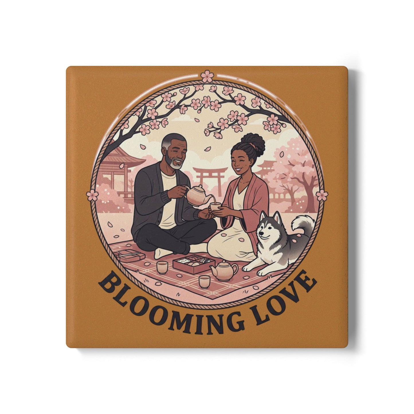 Blooming Love Ceramic Coaster — Romantic Picnic Cherry Blossom Tea Time Gift