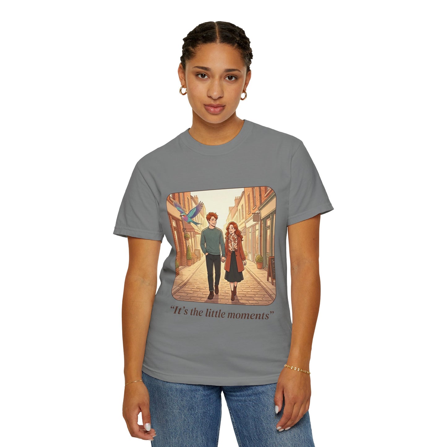 Romantic Stroll T-Shirt — “It’s the little moments” Couple Illustration Tee