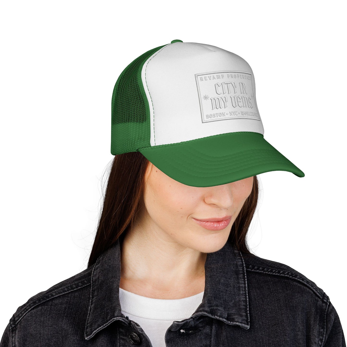 City In My Veins Trucker Cap - Vintage Neon Style Mesh Hat