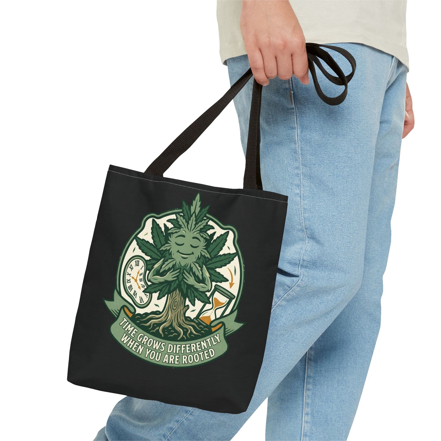 Rooted Tree Spirit Tote Bag — “Time Grows Different When You Are Rooted” Eco Tote