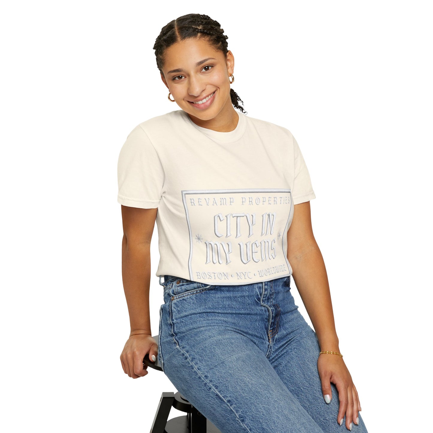 City In My Veins T‑Shirt — Vintage Cityscape Tee (Boston • NYC • Manchester)