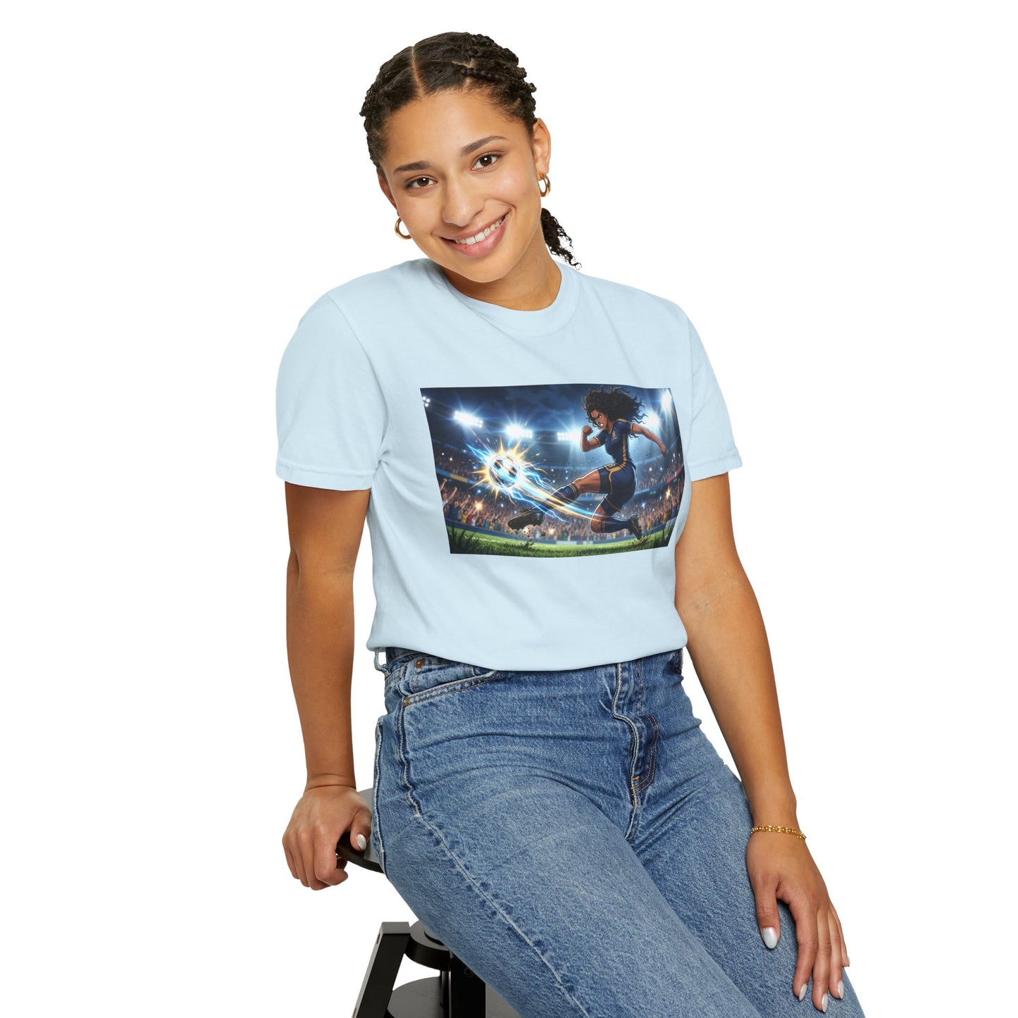 Soccer Kick Graphic T-Shirt — Energetic Stadium Football Design