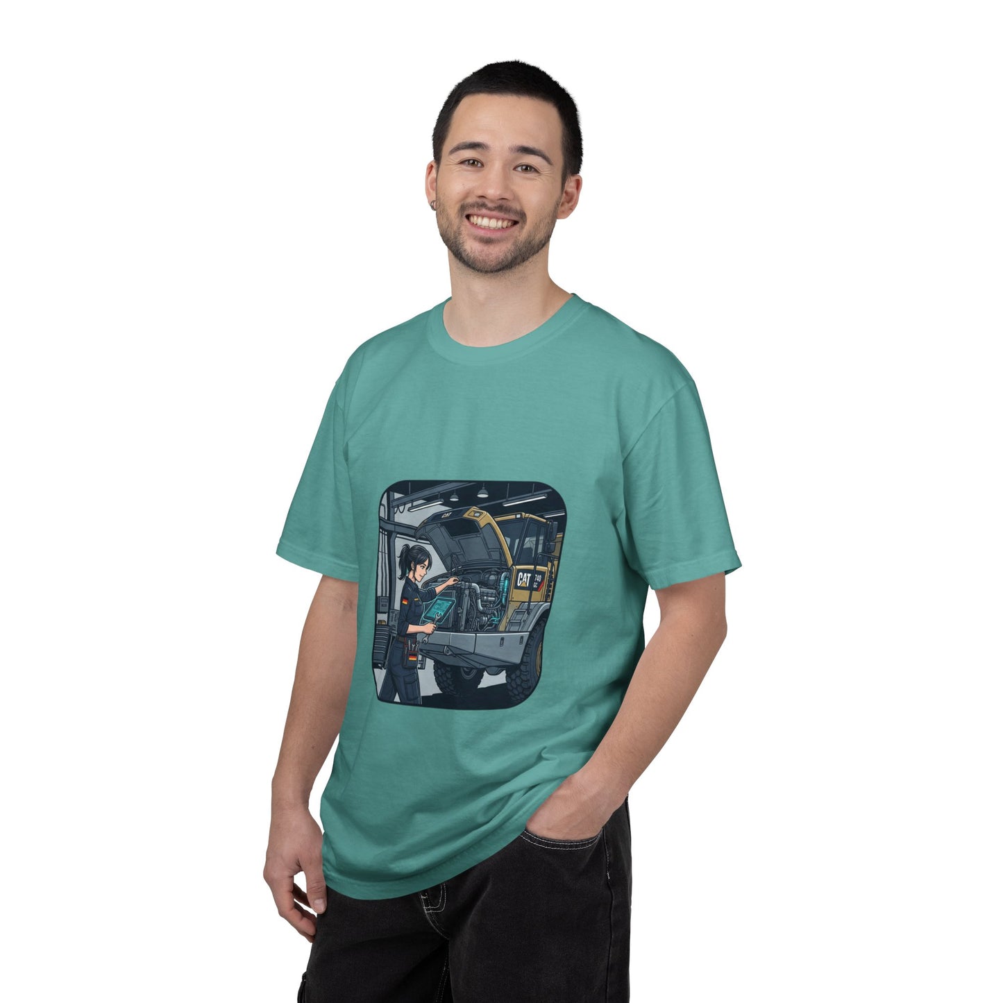 Mechanic Garage Scene T-Shirt — Vintage Truck Repair Illustration