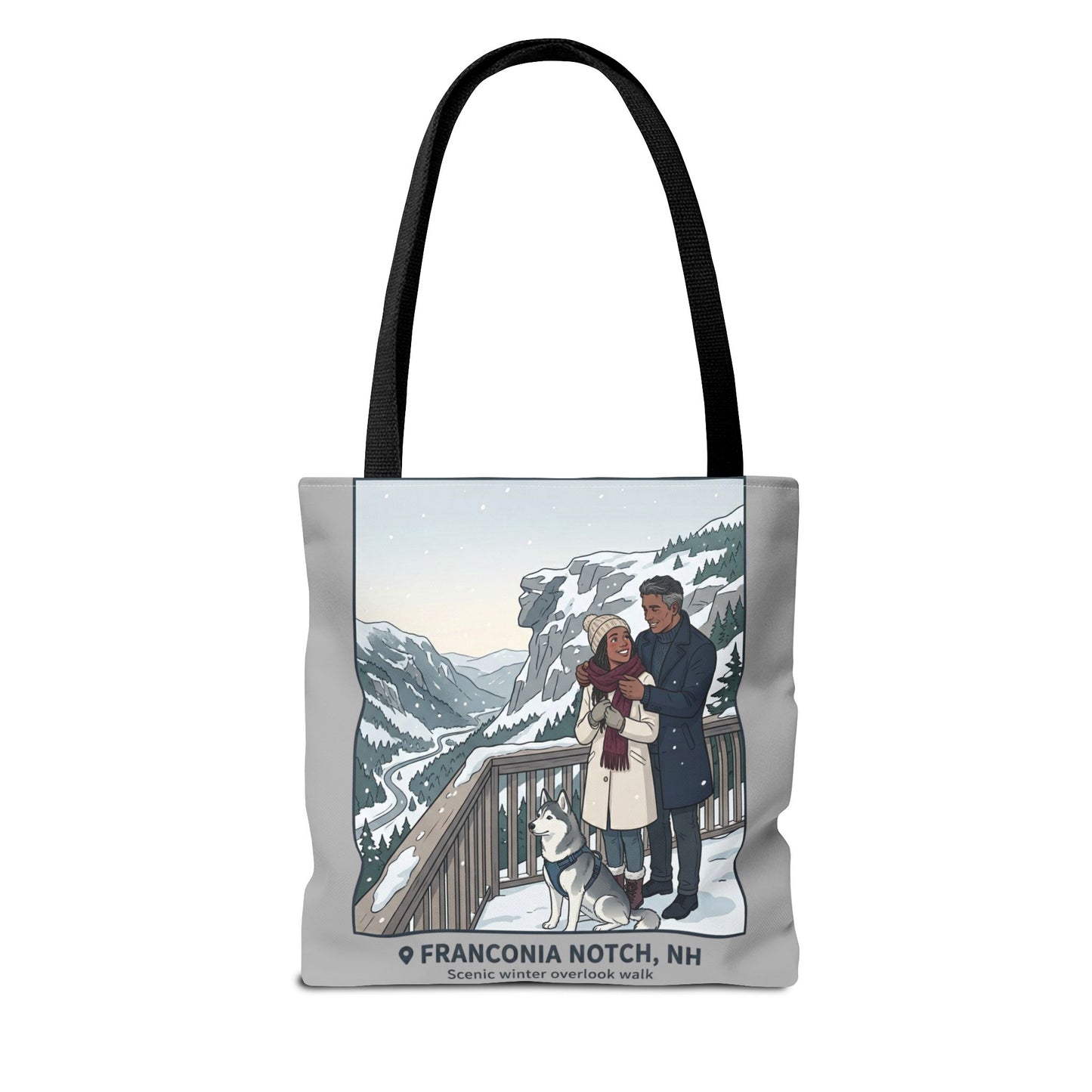 Franconia Notch Winter Couple Tote Bag — Scenic New Hampshire Snowy Overlook Tote