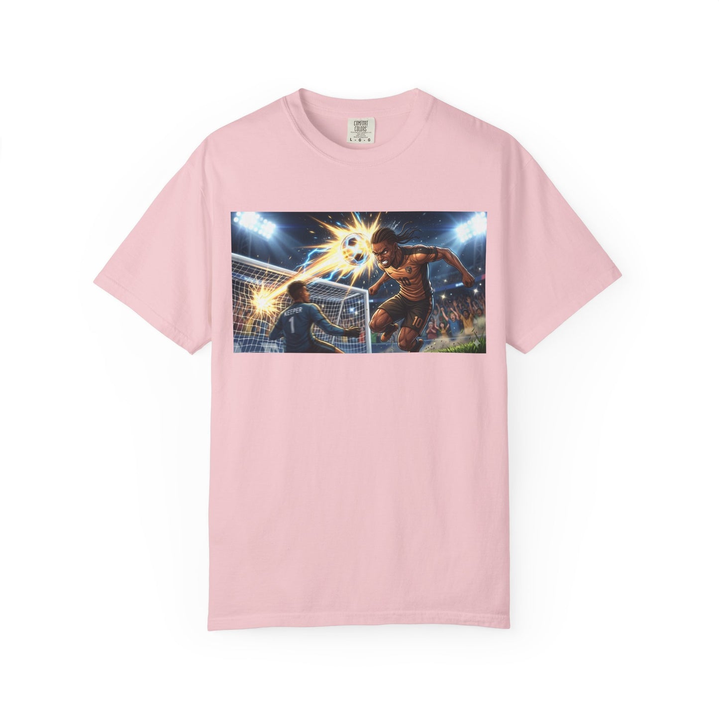 Soccer Goal Celebration T-Shirt — Action Football Scene Graphic Tee