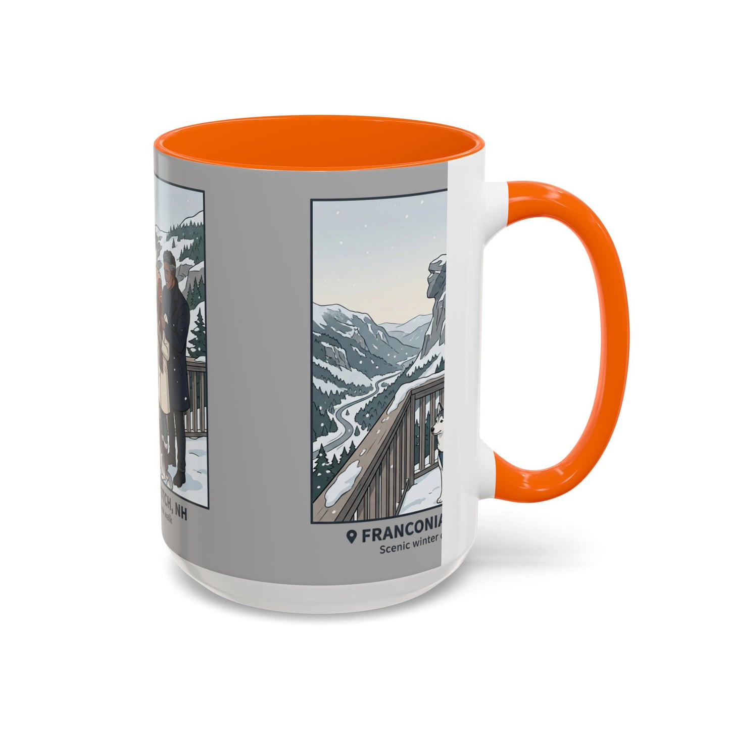 Franconia Notch Scenic Winter Mug — Couples & Dog Snowy Overlook Coffee Cup (11/15oz)