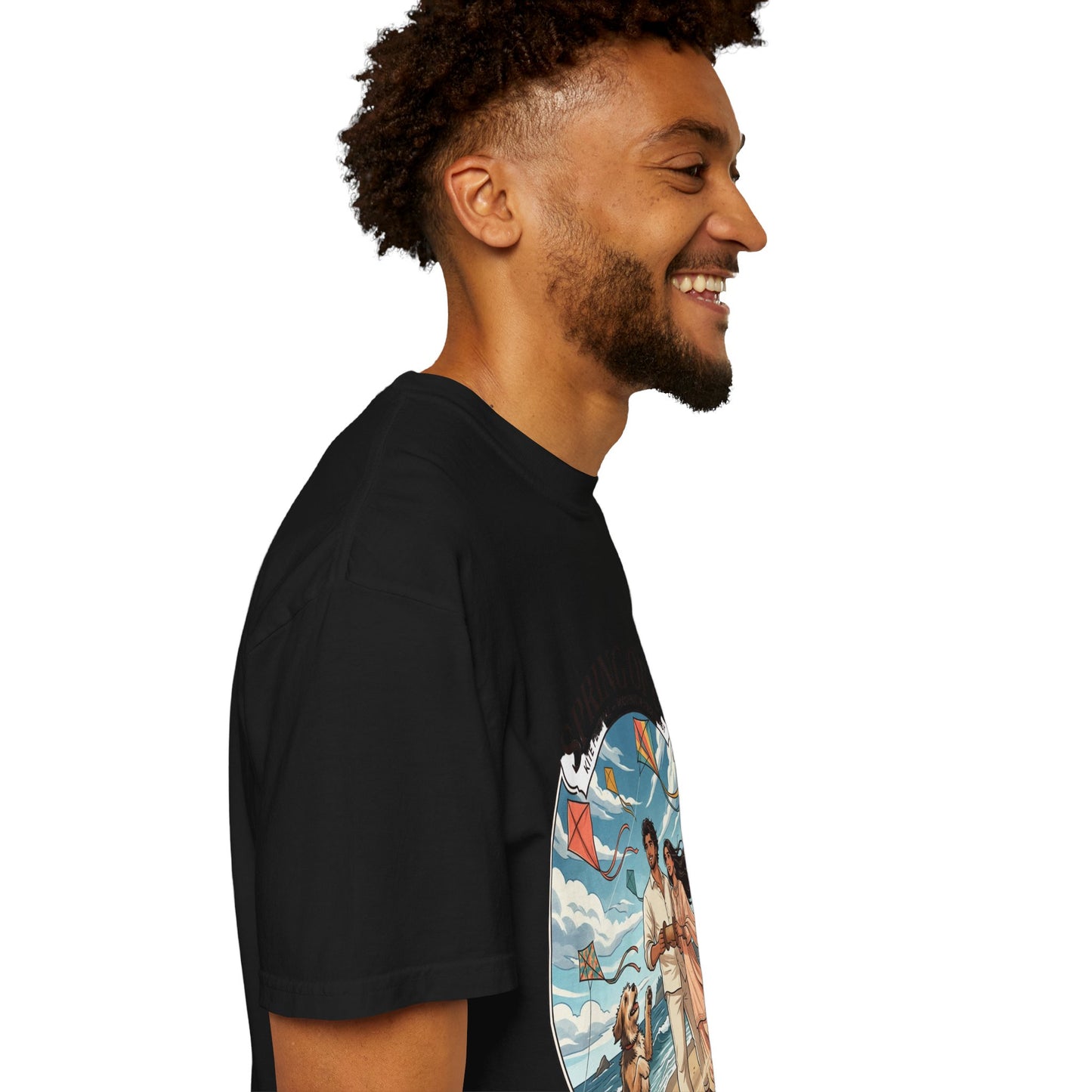 Spring of Us T-Shirt — Romantic Beach Couple Illustration with Dog