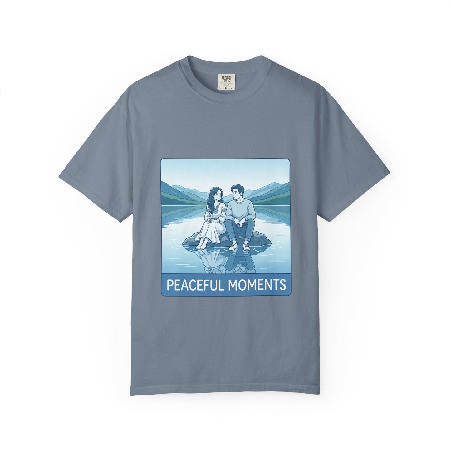 Peaceful Moments Tee — Couple Sitting by Lake Graphic T-Shirt