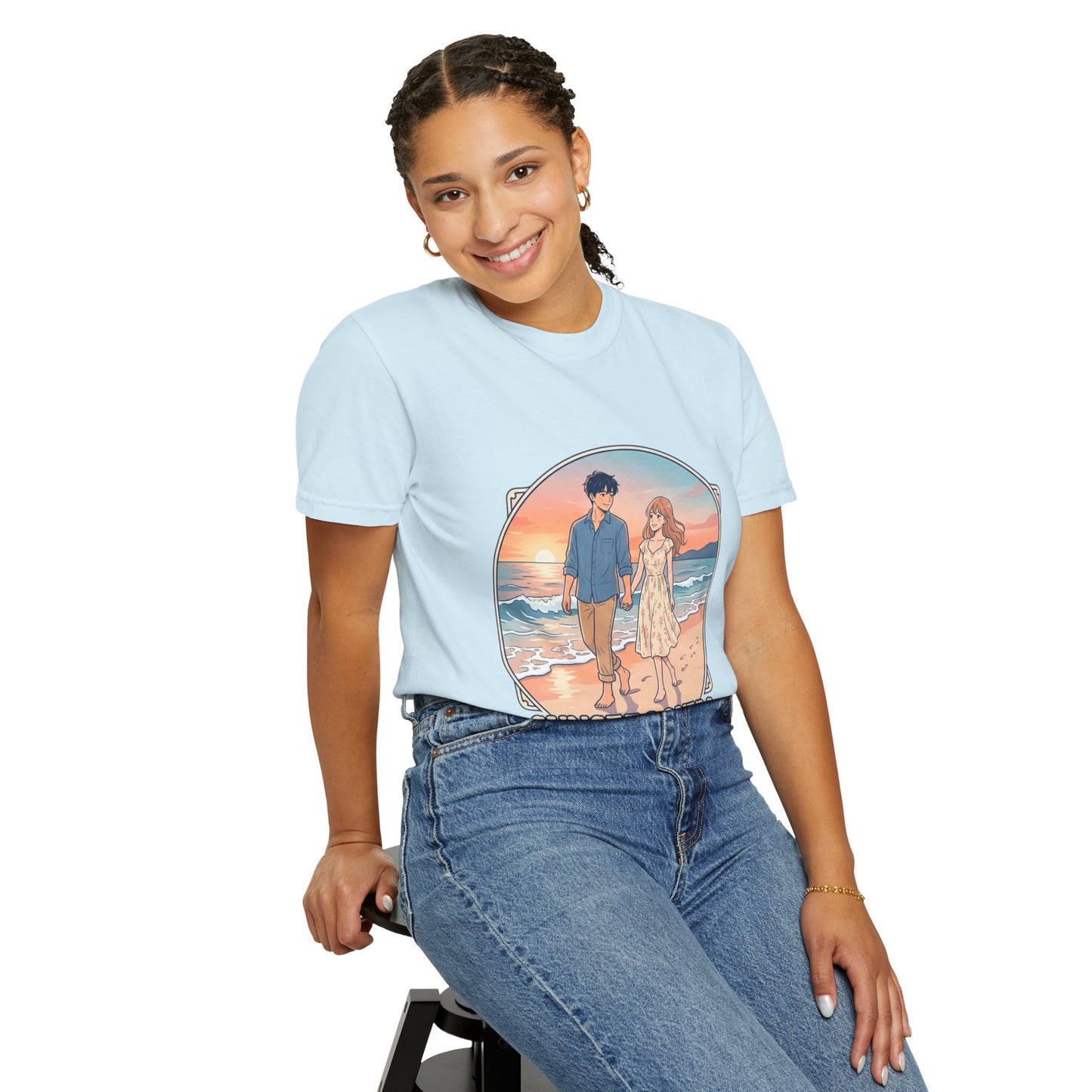 Sunset Lovers Beach T-Shirt — Romantic Couple Graphic Tee