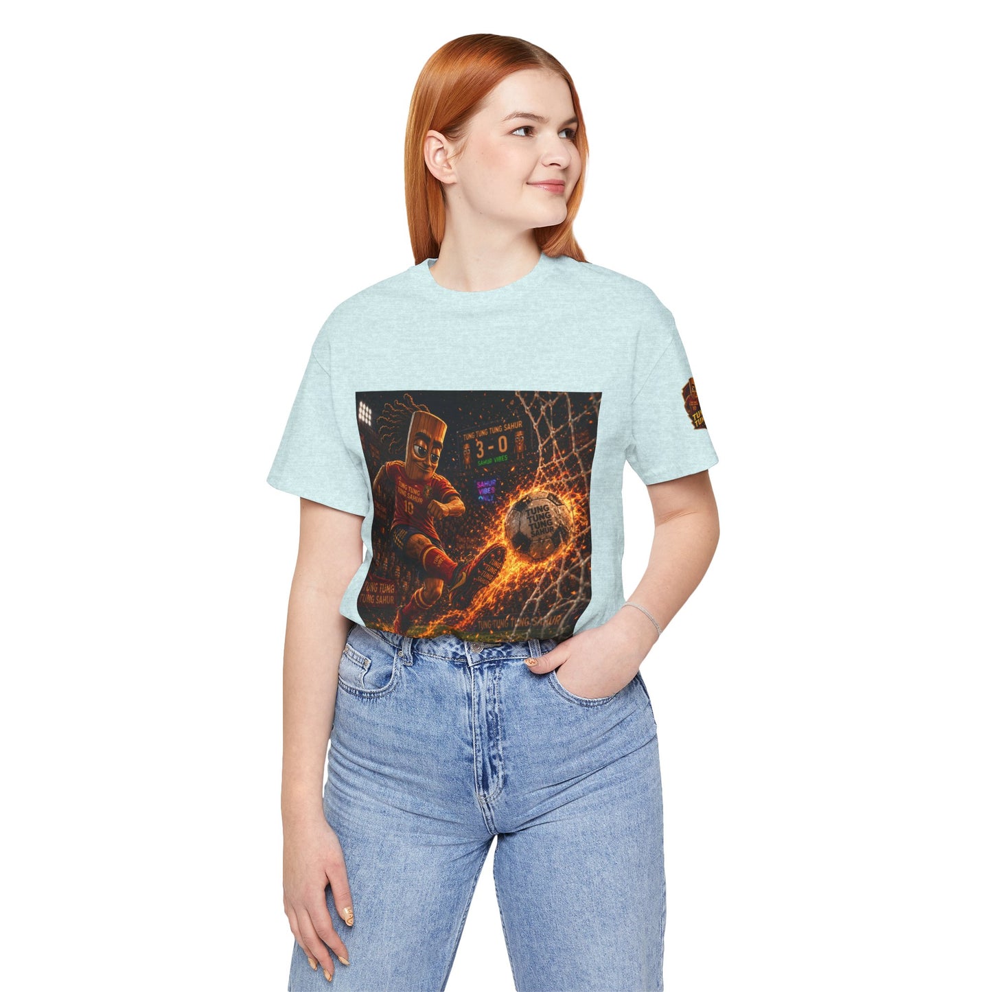Tung Tung Tung Sahur Soccer Kick Firestorm Graphic Tee — ‘Goal’ Animated Kick Design