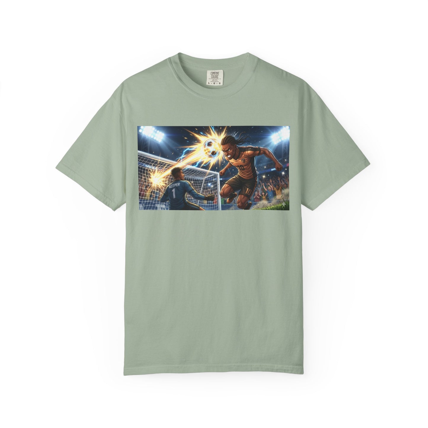 Soccer Goal Celebration T-Shirt — Action Football Scene Graphic Tee