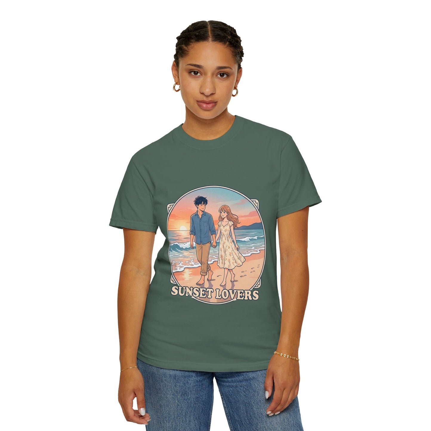 Sunset Lovers Beach T-Shirt — Romantic Couple Graphic Tee