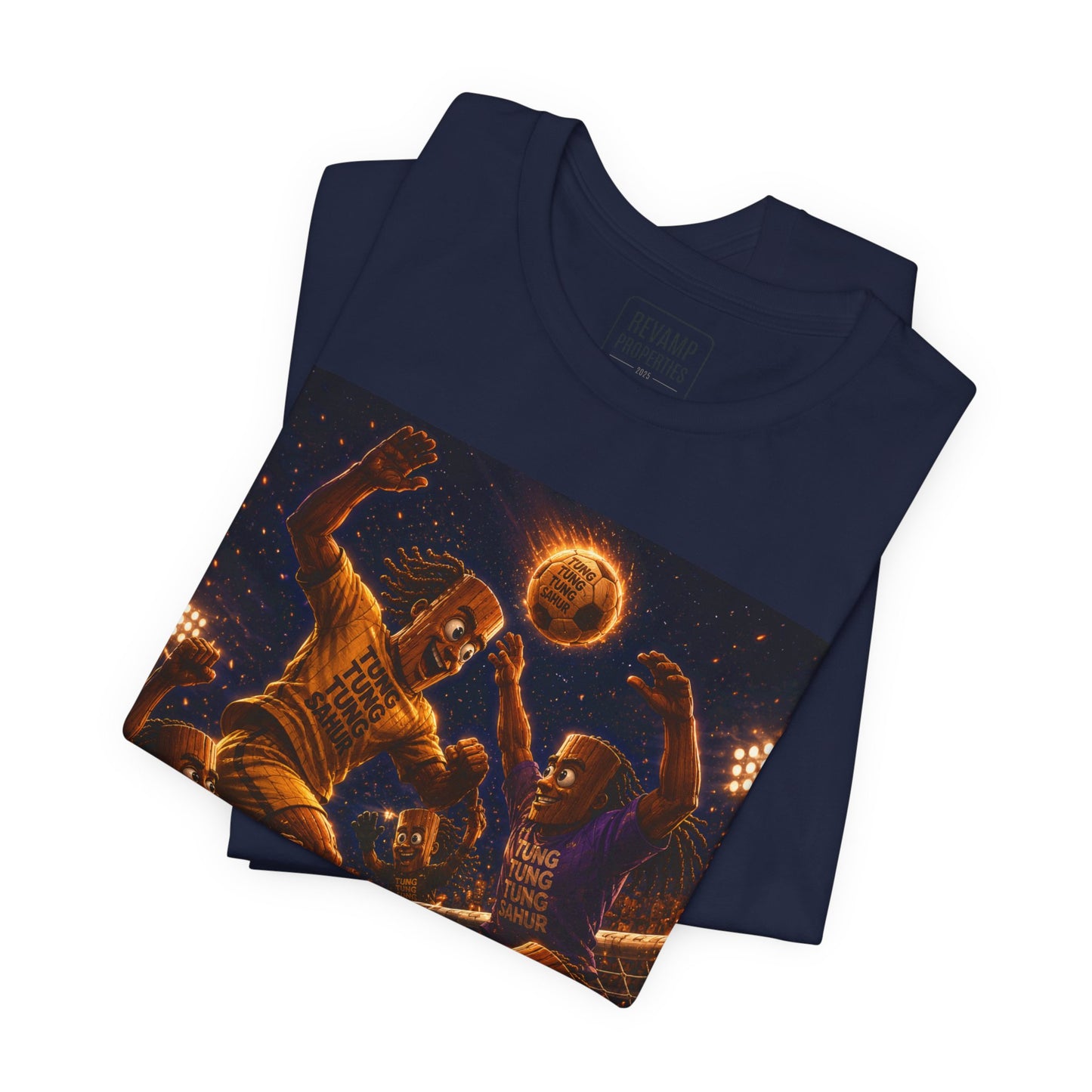 Tung Tung Tung Sahur Header Goal Soccer Action Graphic Tee — Team Court Night Design
