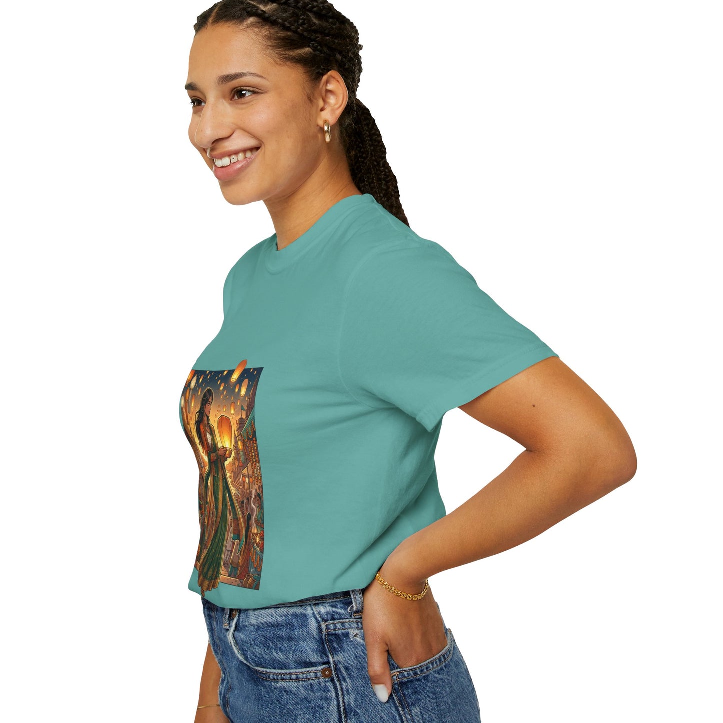 Diwali Lantern Festival T-Shirt — Indian Dancer with Floating Sky Lanterns