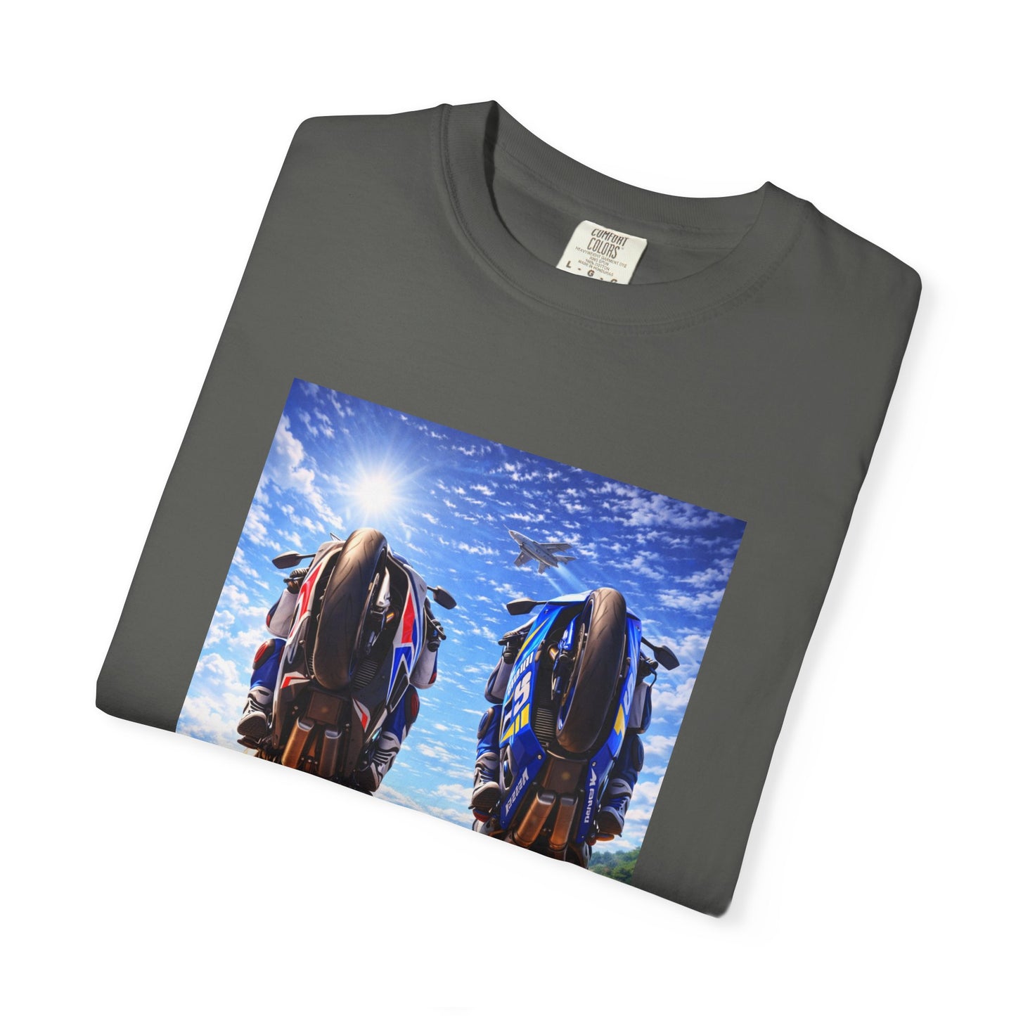 Motorcycle Sunset T-Shirt — Two Bikes Riding Into the Horizon
