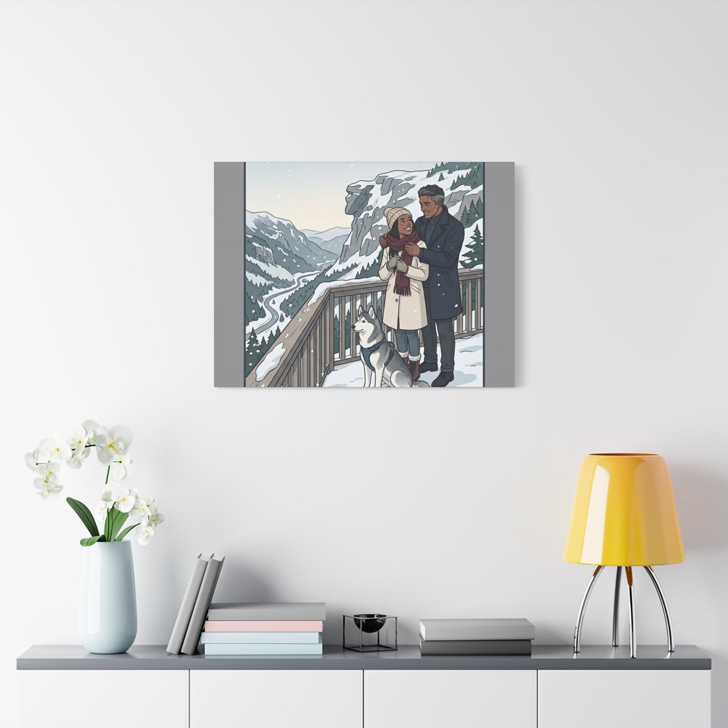 Franconia Notch Winter Couple Canvas Wall Art — Scenic New Hampshire Snowy Overlook Print