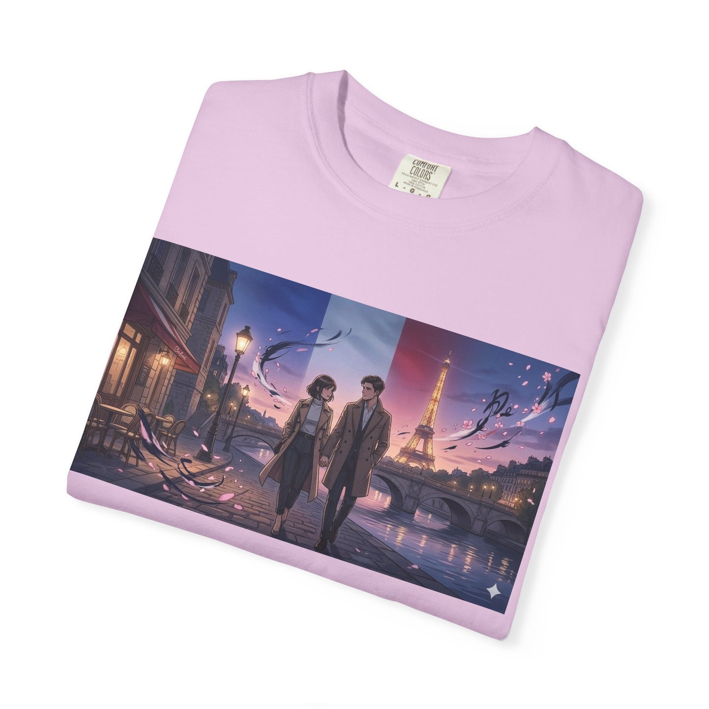 Couple Walking, Eiffel Tower - T-Shirt — Romantic Paris Nightscape Graphic Tee