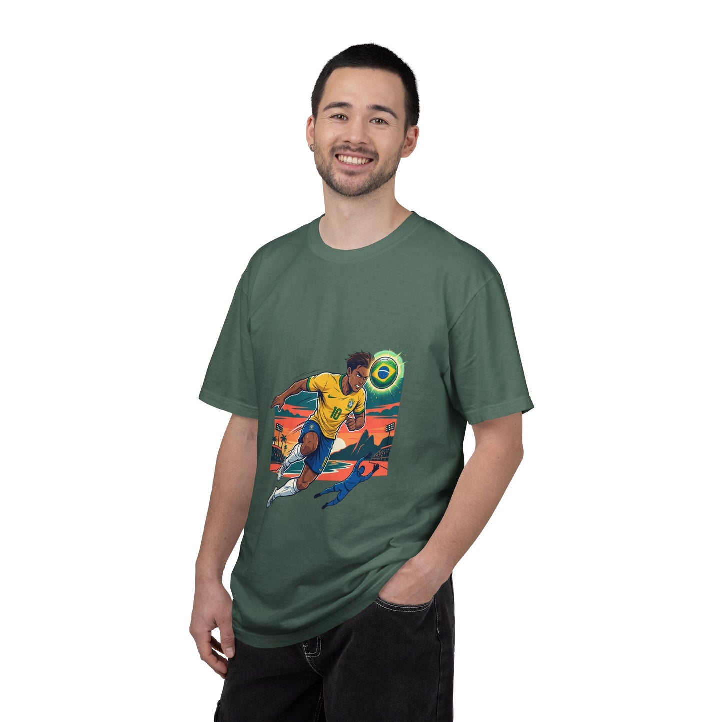 Brazil Soccer Player Graphic T-Shirt — Retro Sunset Football Tee