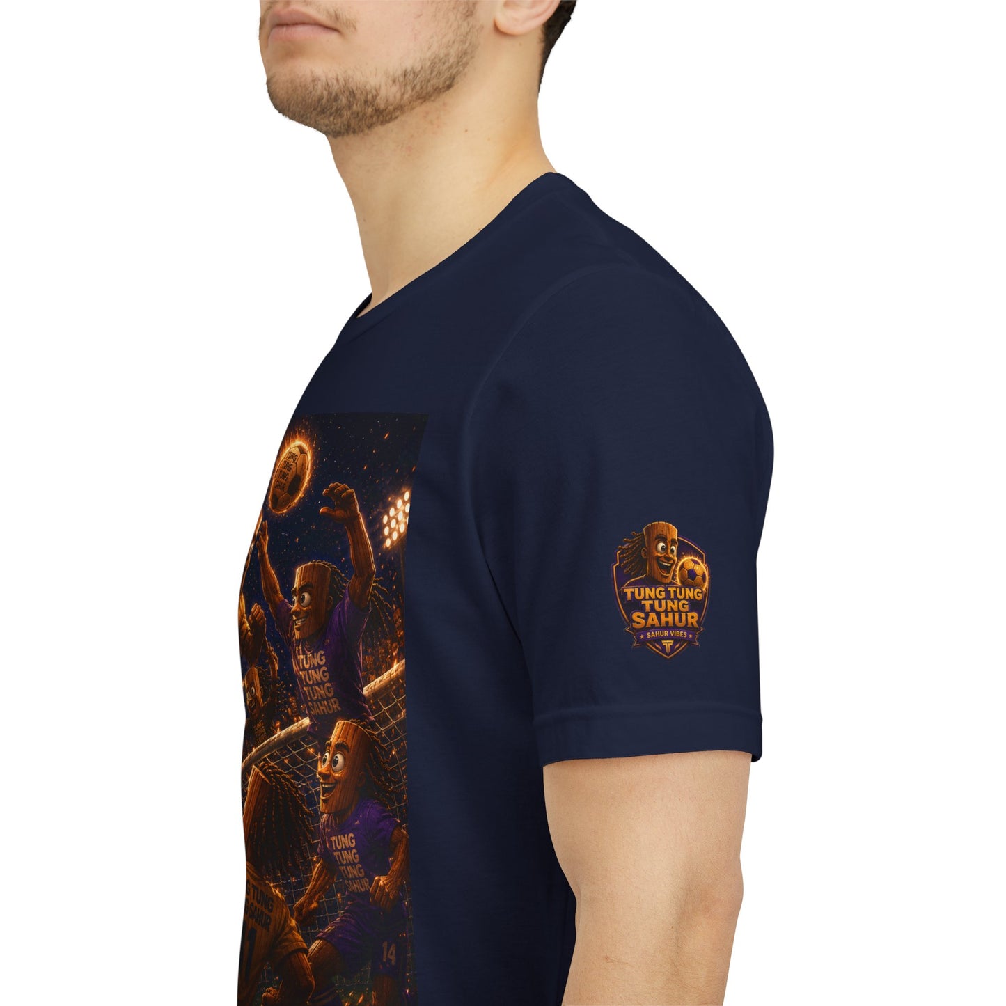 Tung Tung Tung Sahur Header Goal Soccer Action Graphic Tee — Team Court Night Design
