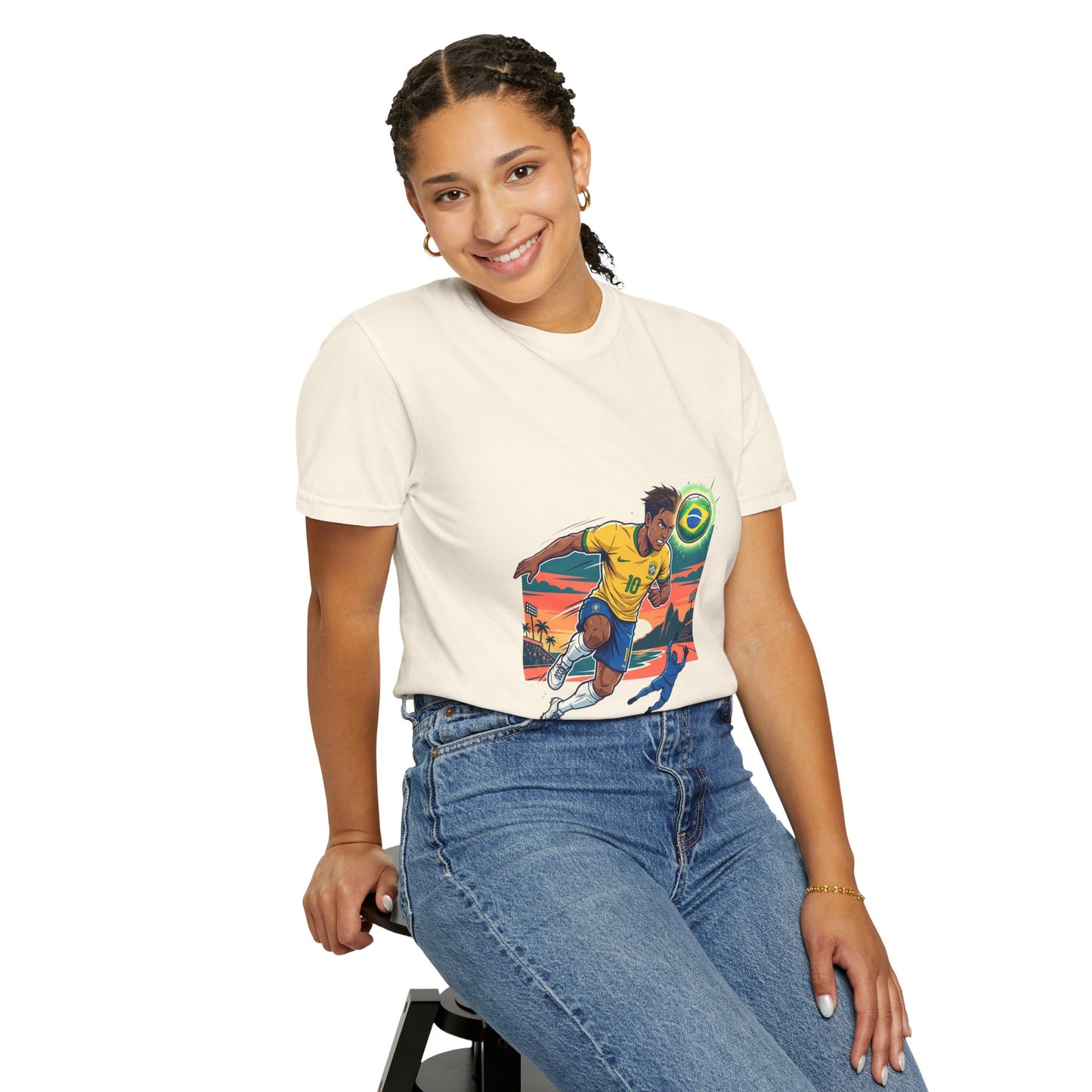 Brazil Soccer Player Graphic T-Shirt — Retro Sunset Football Tee