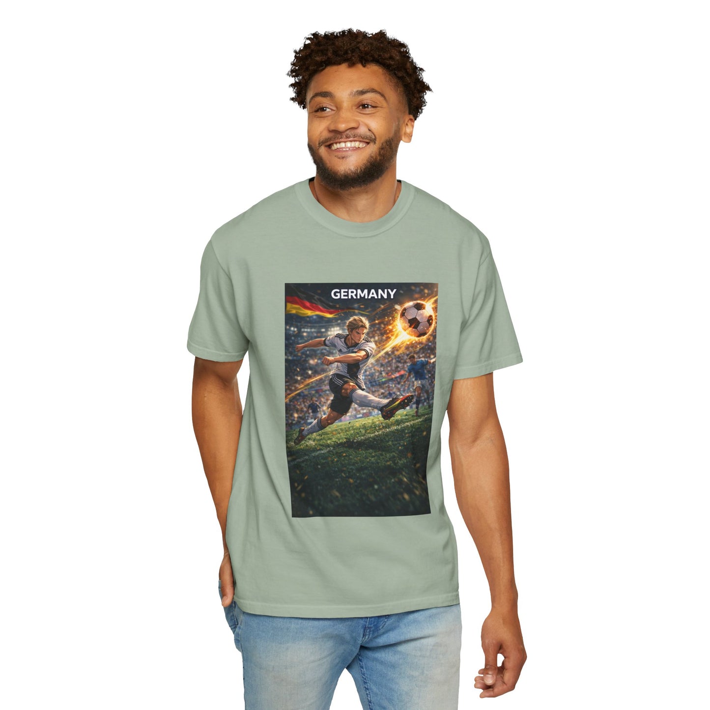 Germany Soccer Player Graphic T-Shirt — Retro Football Stadium Print