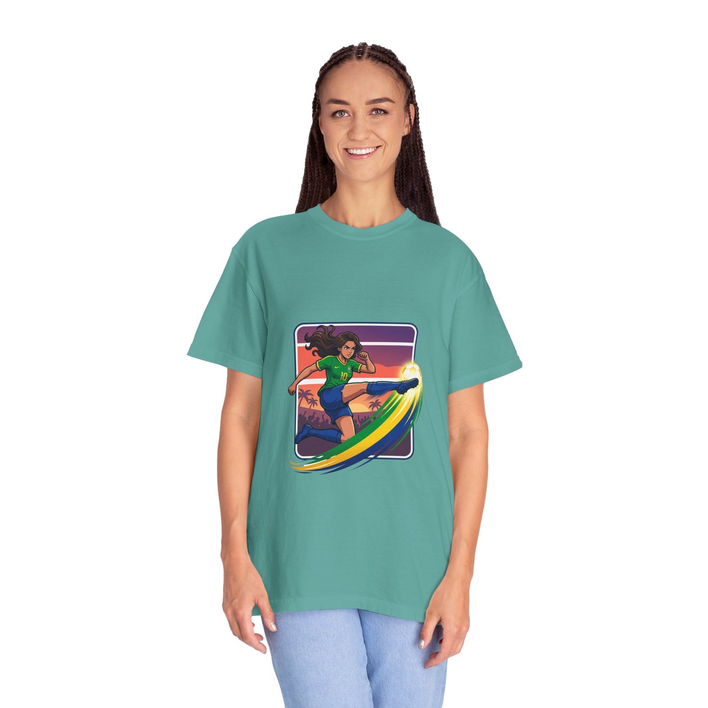 Surfing Sunset T-Shirt — Girl Surfer Rainbow Wave Graphic Tee
