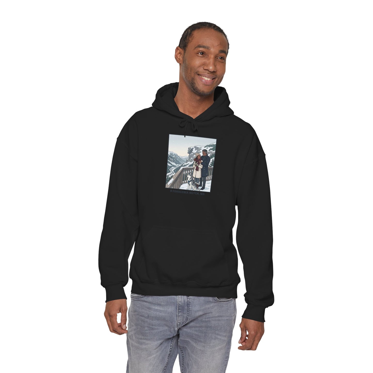 Winter Couple Photo Hoodie — Vintage Alps Travel Graphic Sweatshirt