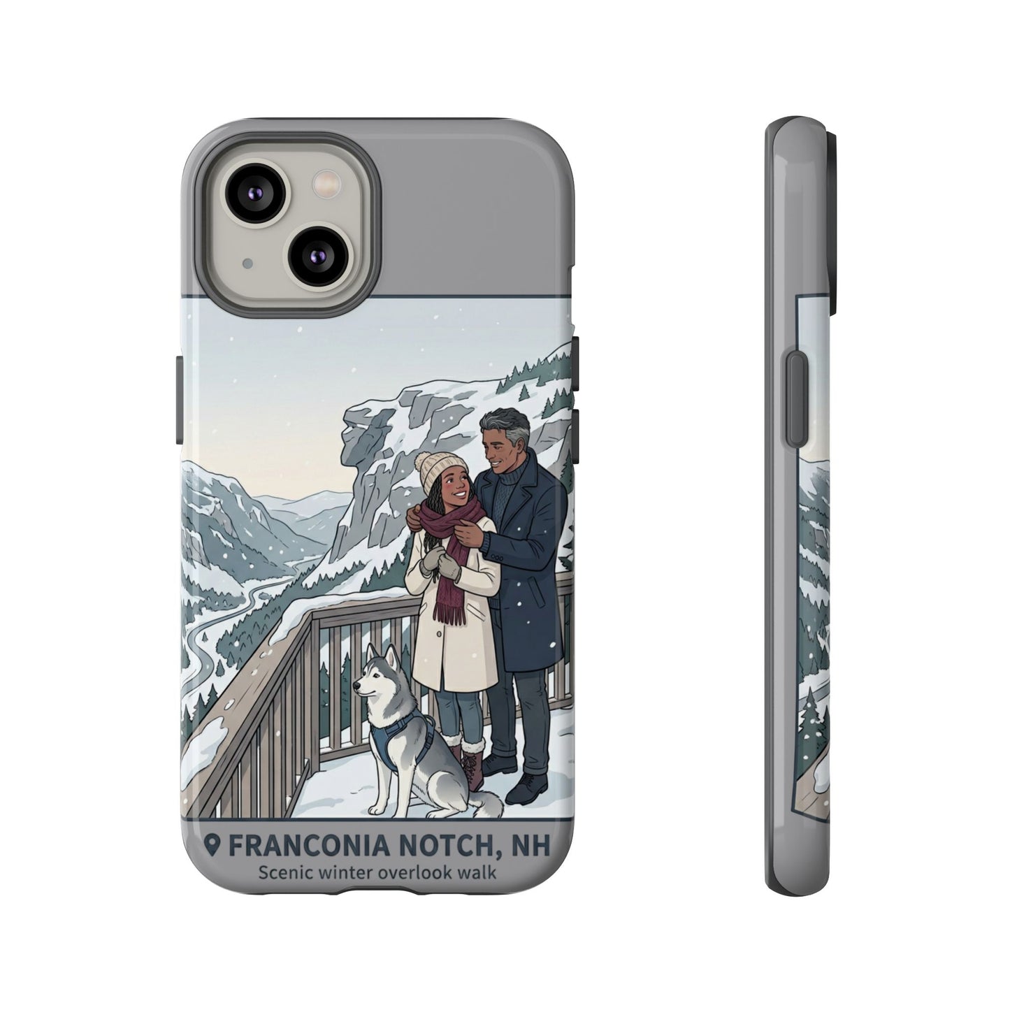 Winter Scenic Phone Case — Franconia Notch NH Couples & Husky Design