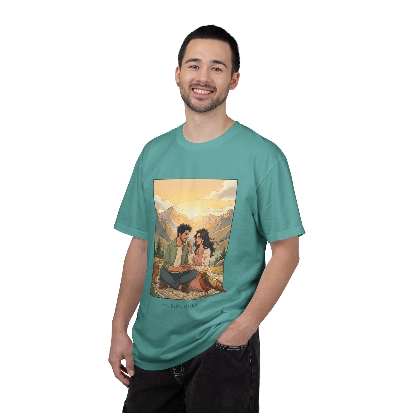 Couples Mountain Picnic T-Shirt — 'Opening Up' Scenic Graphic Tee