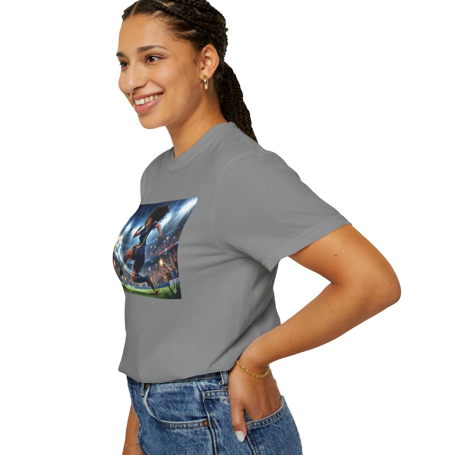 Soccer Kick Graphic T-Shirt — Energetic Stadium Football Design
