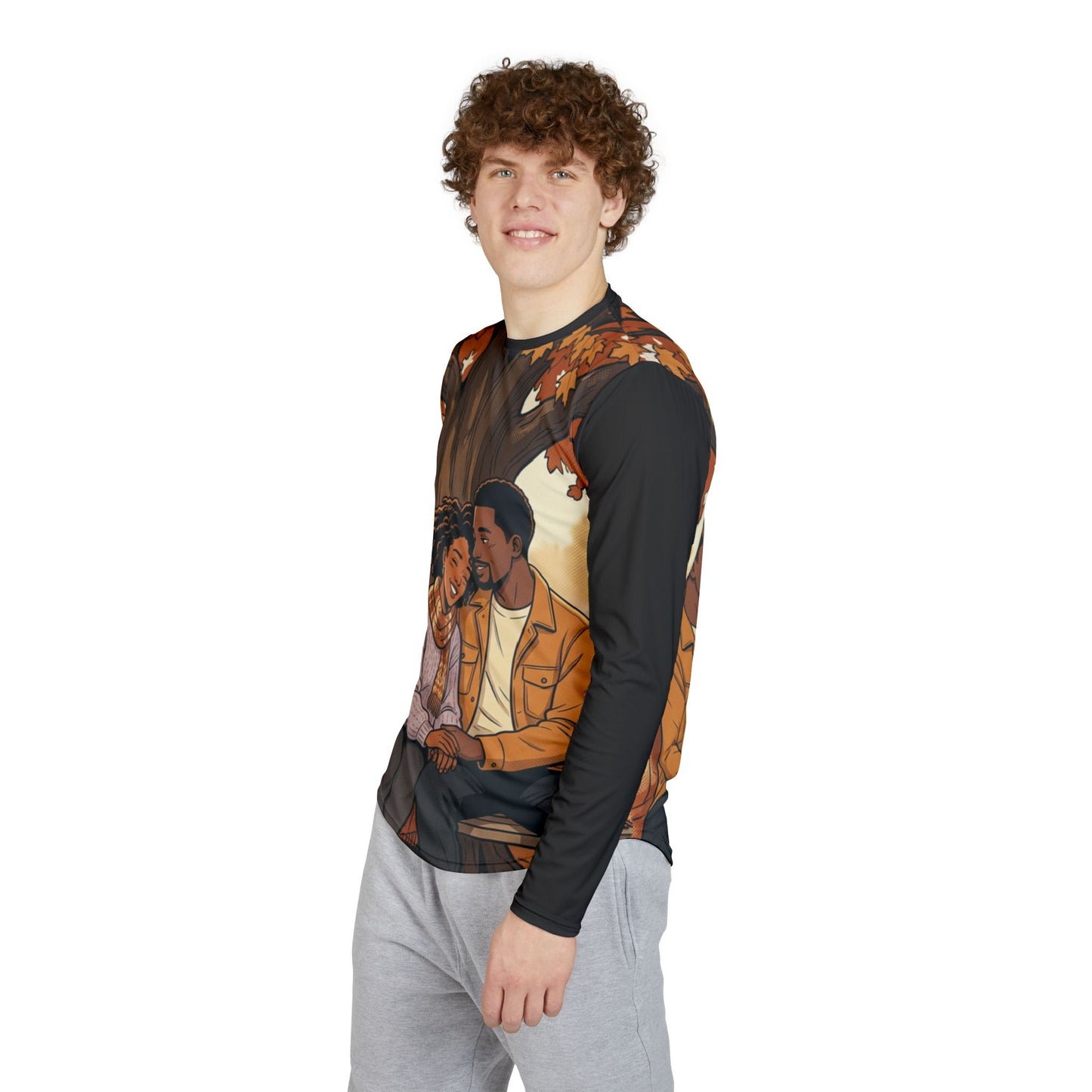 Autumn Romance Long Sleeve Shirt – Cozy Couple Illustration UV Tee