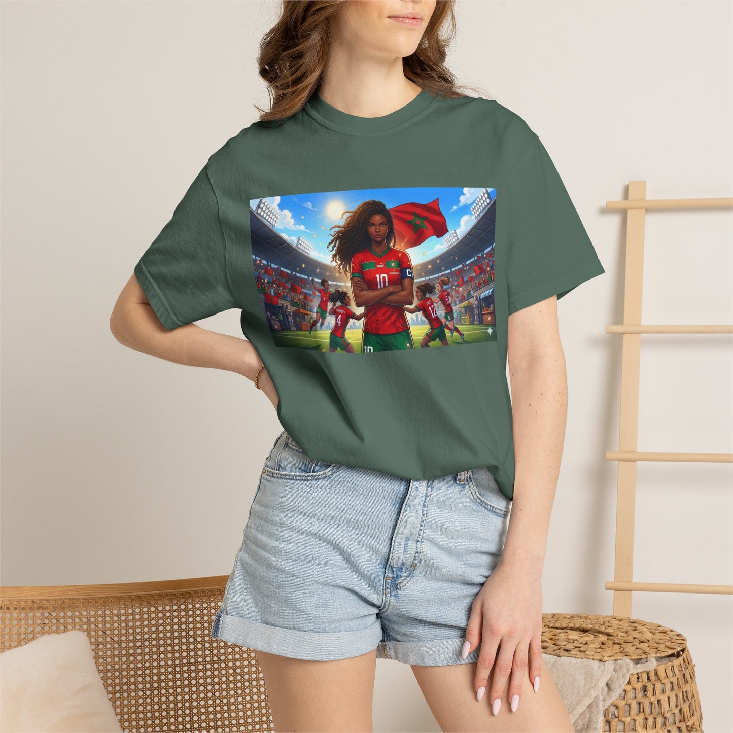 Morocco Soccer Champion Graphic T-Shirt — Inspiring Women’s Football Stadium Design
