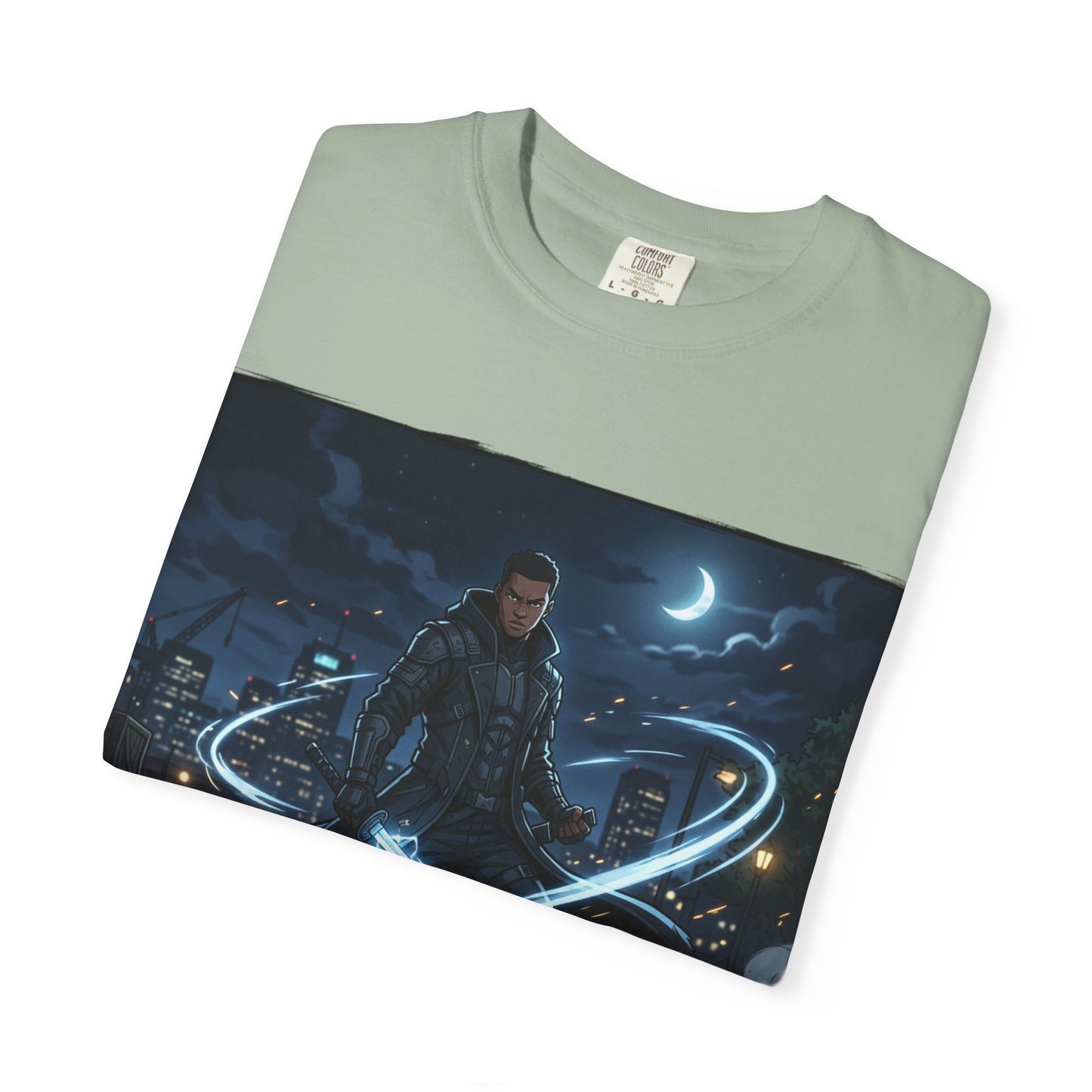 Urban Night Warrior T-Shirt — Neon Samurai Cityscape