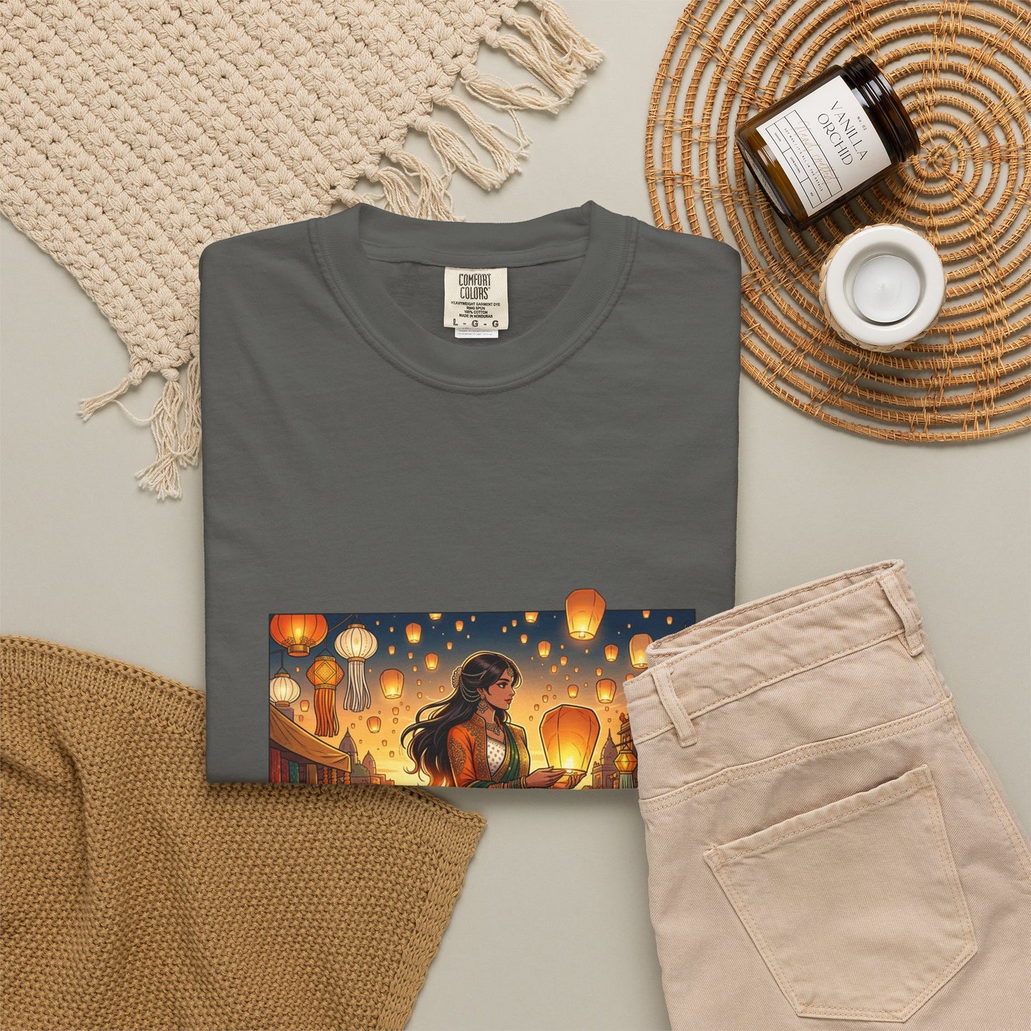Diwali Lantern Festival T-Shirt — Indian Dancer with Floating Sky Lanterns