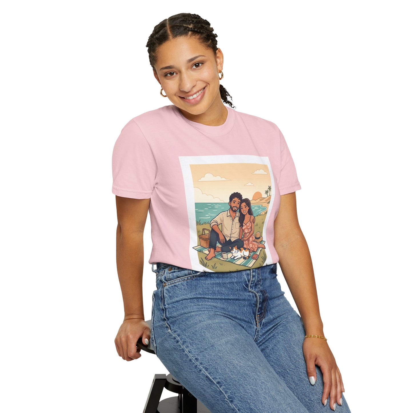 Beach Picnic Couple T‑Shirt — “The best days aren’t planned.” Relaxed Vacation Tee