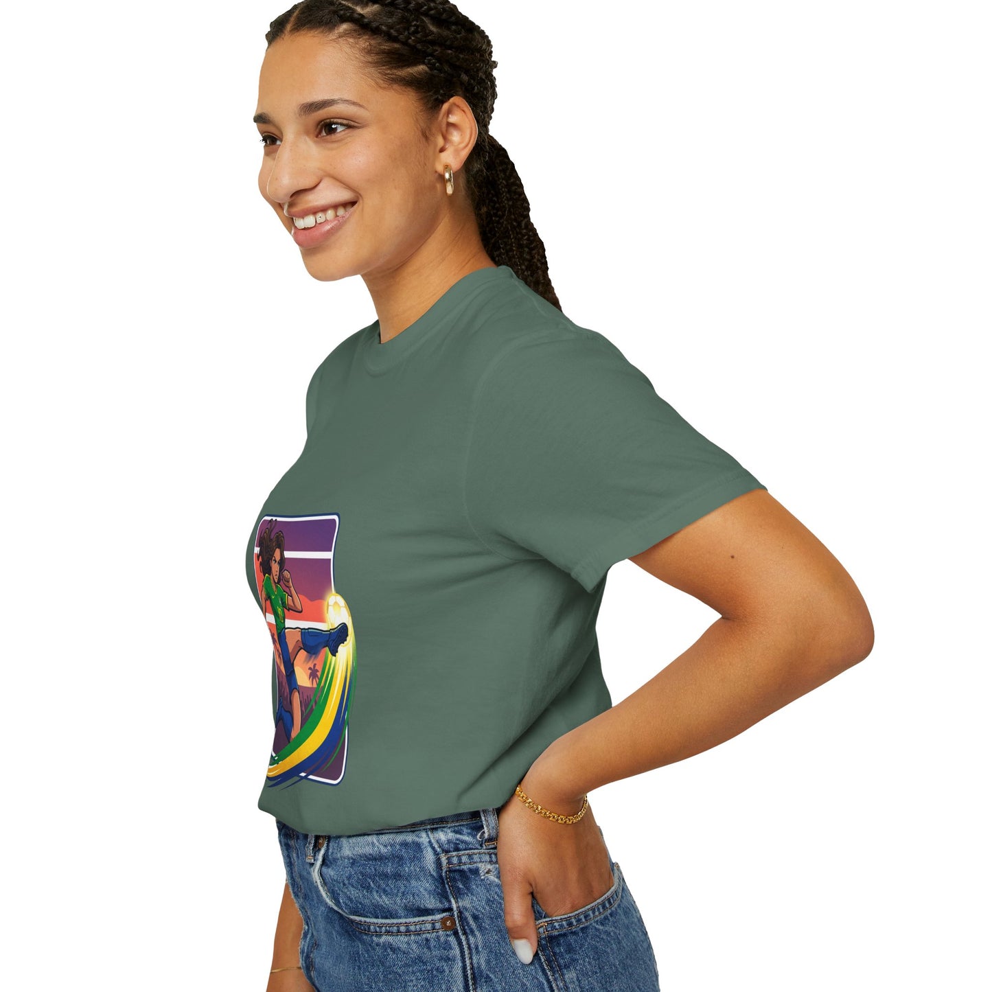 Surfing Sunset T-Shirt — Girl Surfer Rainbow Wave Graphic Tee