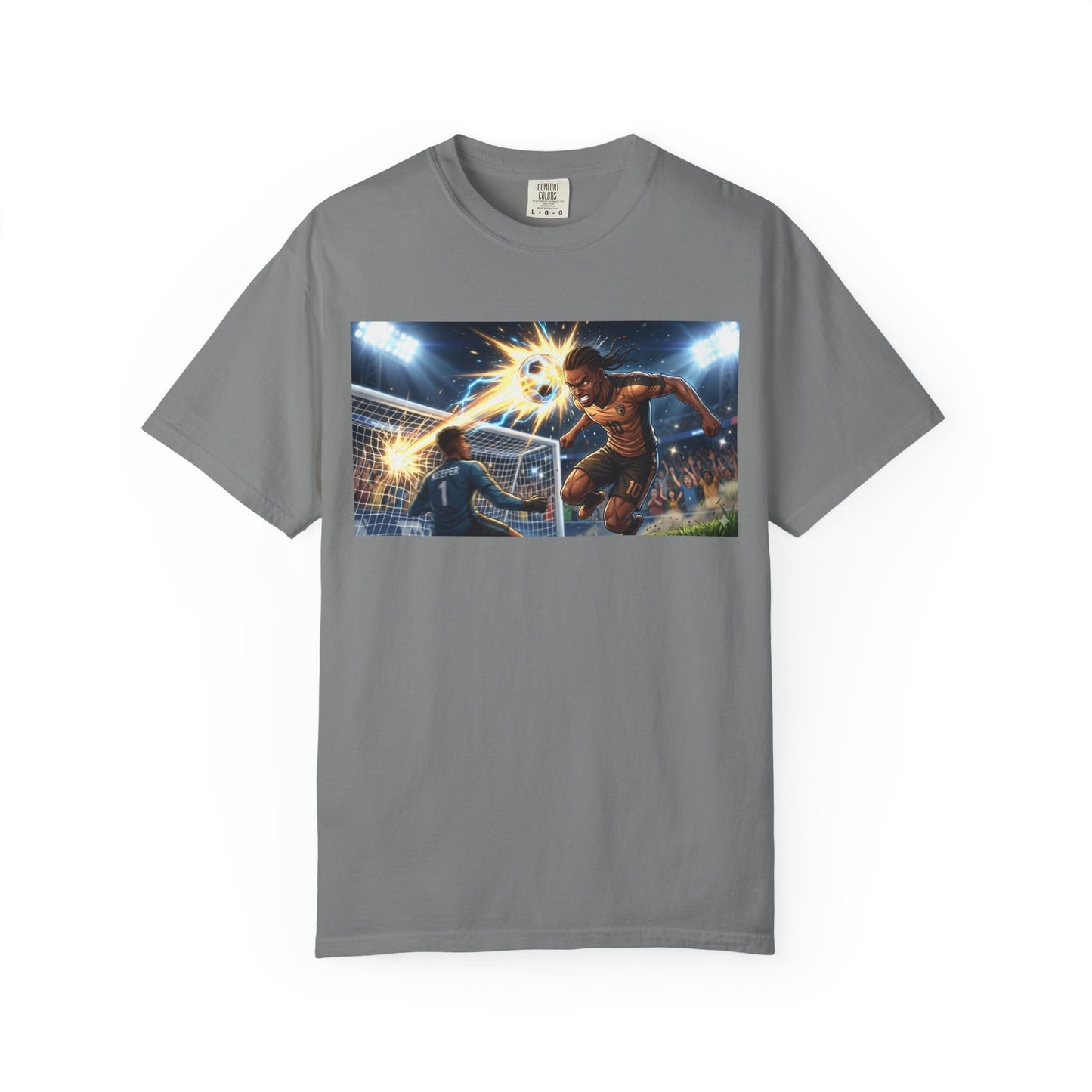 Soccer Goal Celebration T-Shirt — Action Football Scene Graphic Tee