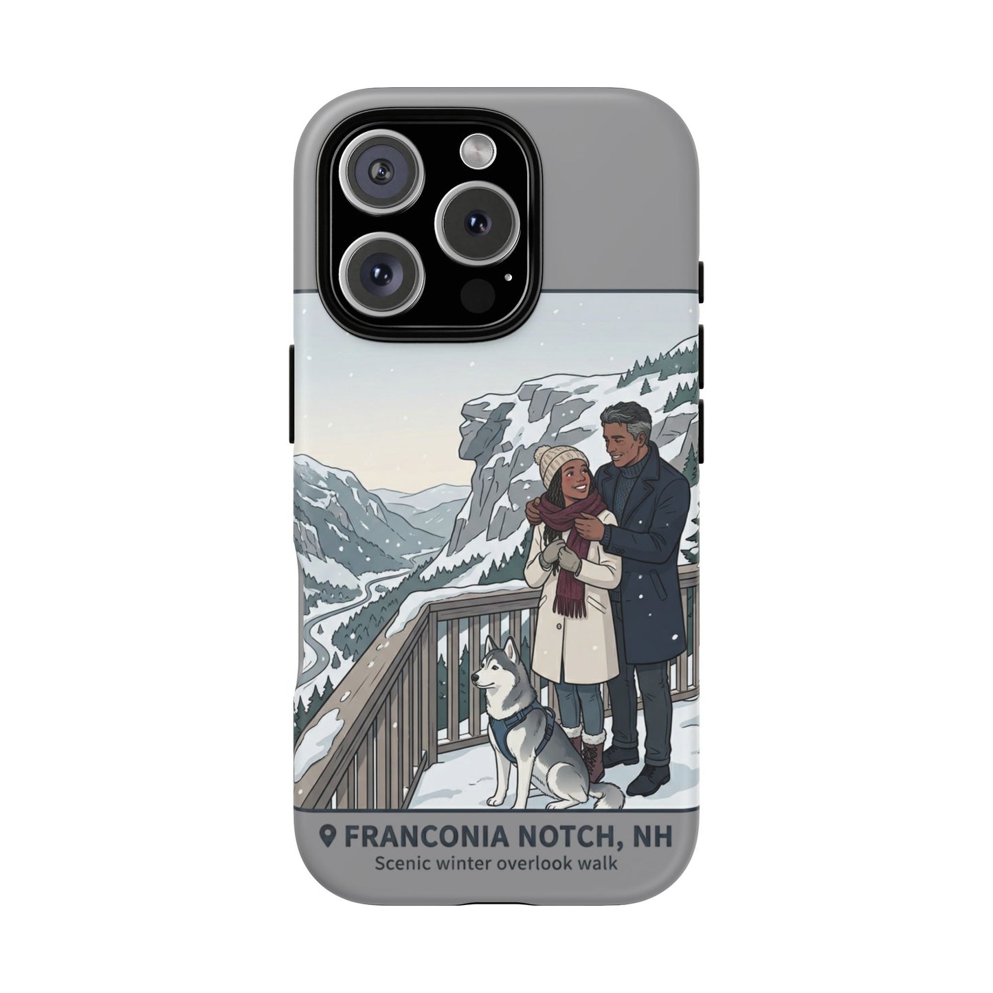 Winter Scenic Phone Case — Franconia Notch NH Couples & Husky Design