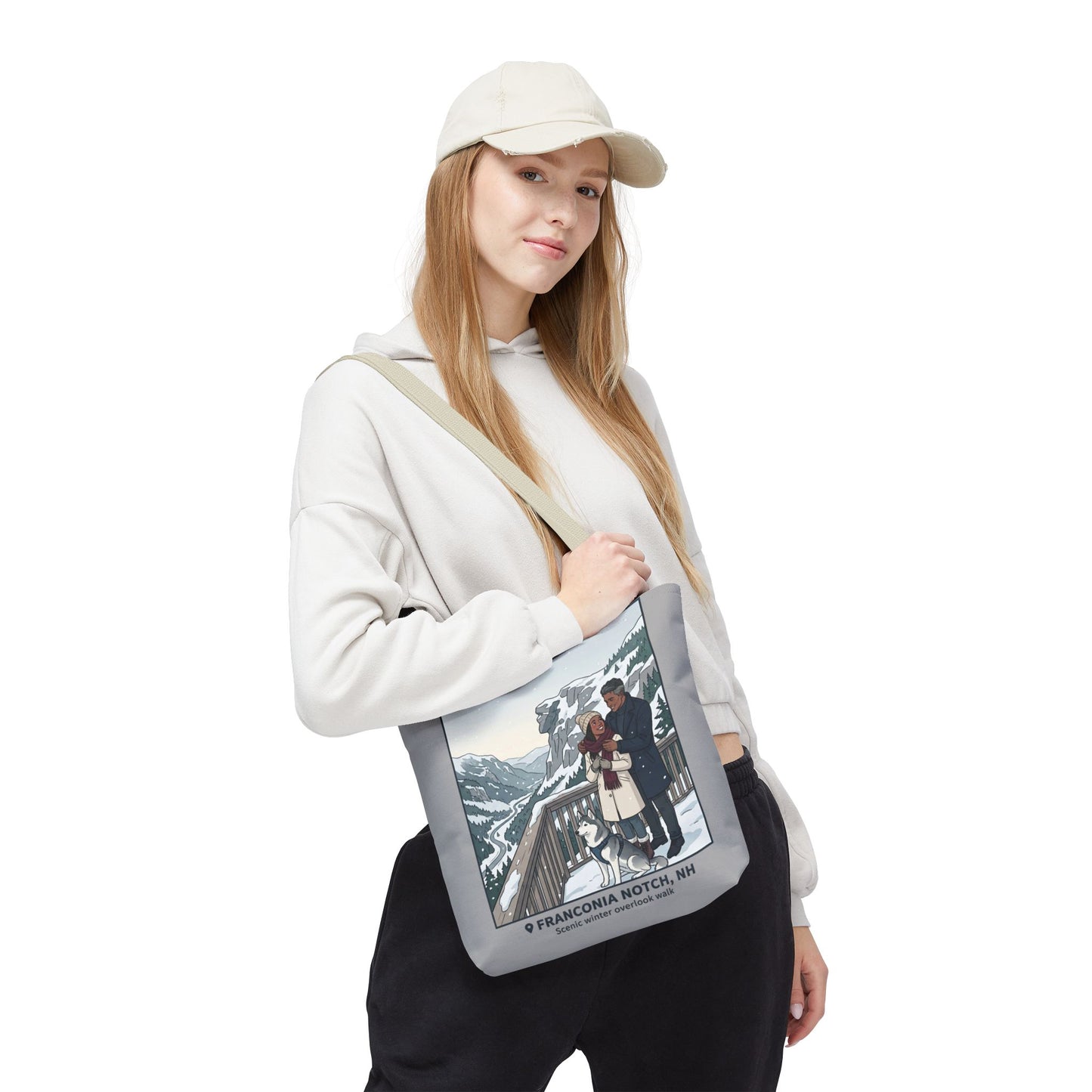Franconia Notch Winter Couple Tote Bag — Scenic New Hampshire Snowy Overlook Tote