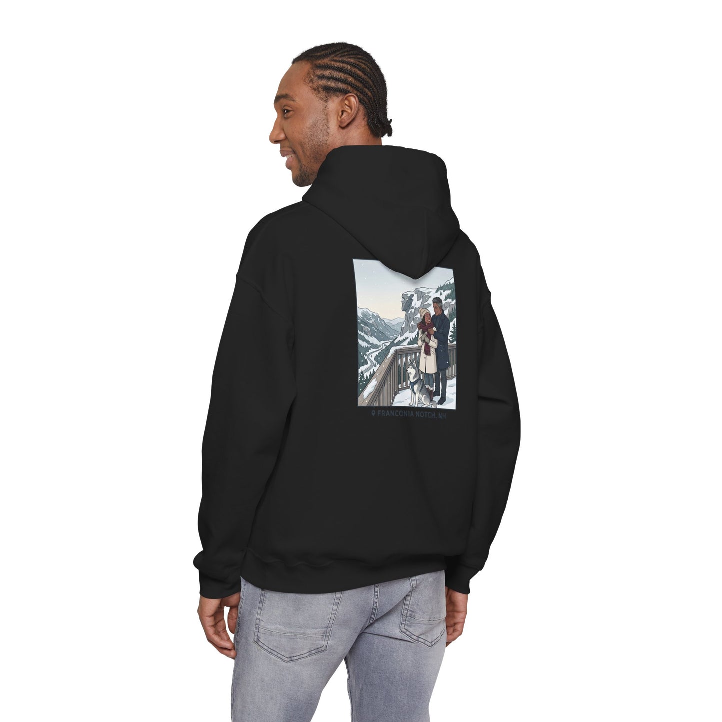 Winter Couple Photo Hoodie — Vintage Alps Travel Graphic Sweatshirt