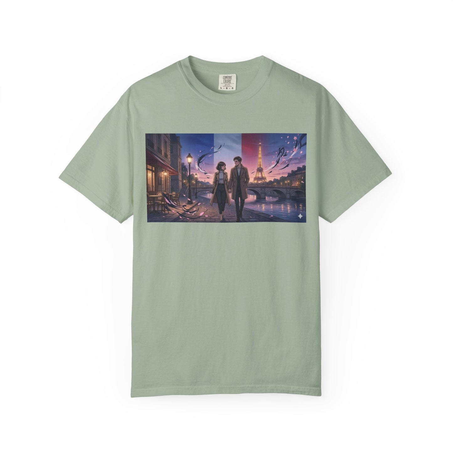 Couple Walking, Eiffel Tower - T-Shirt — Romantic Paris Nightscape Graphic Tee