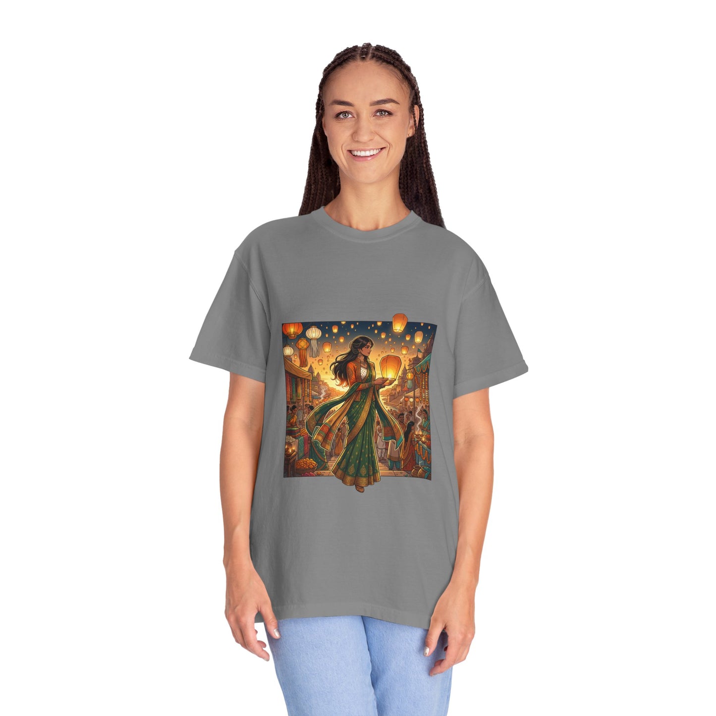 Diwali Lantern Festival T-Shirt — Indian Dancer with Floating Sky Lanterns