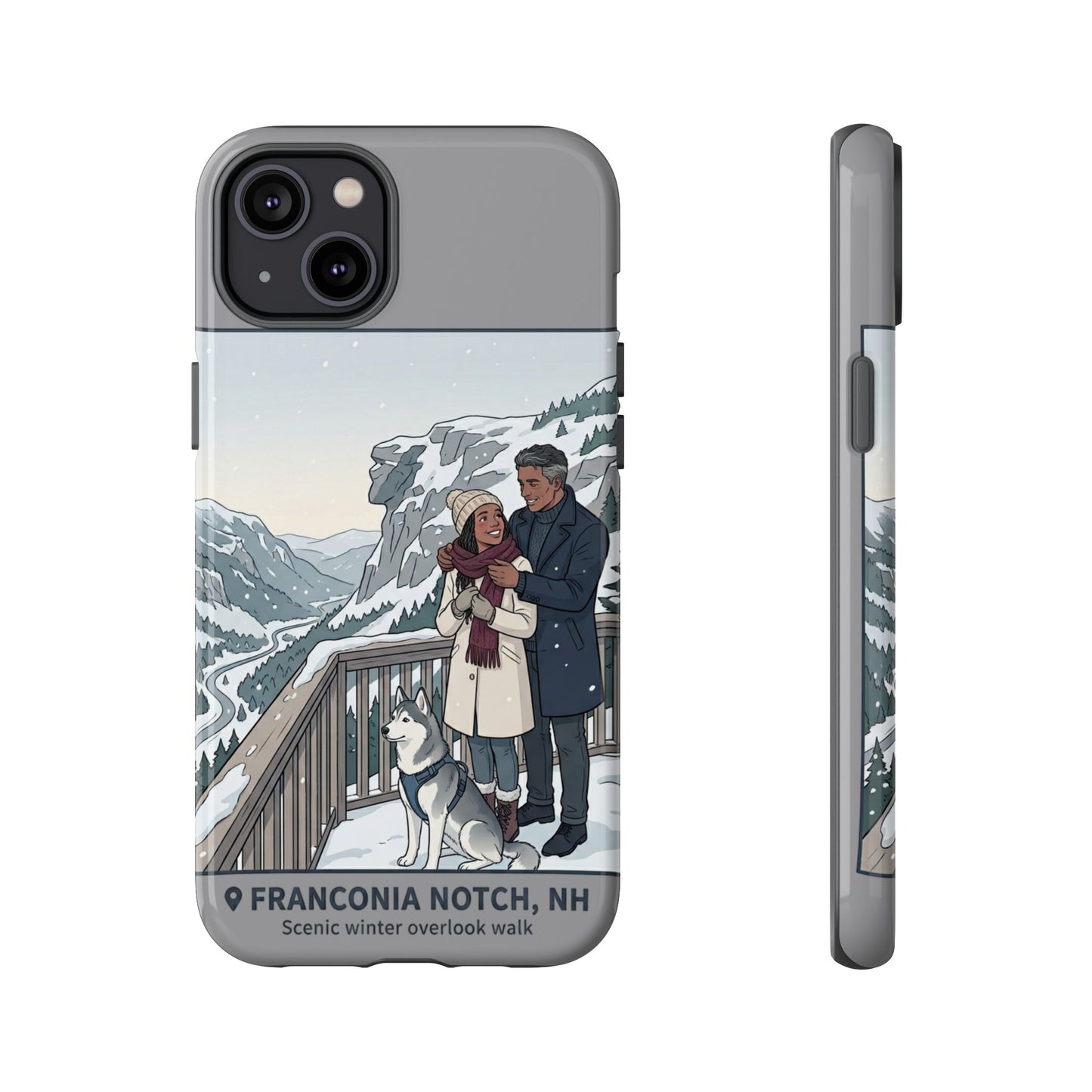 Winter Scenic Phone Case — Franconia Notch NH Couples & Husky Design