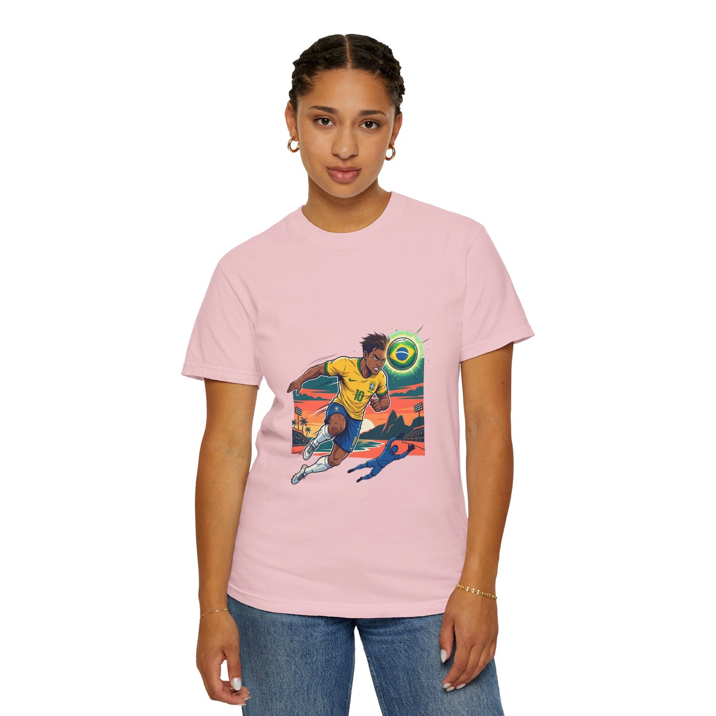 Brazil Soccer Player Graphic T-Shirt — Retro Sunset Football Tee