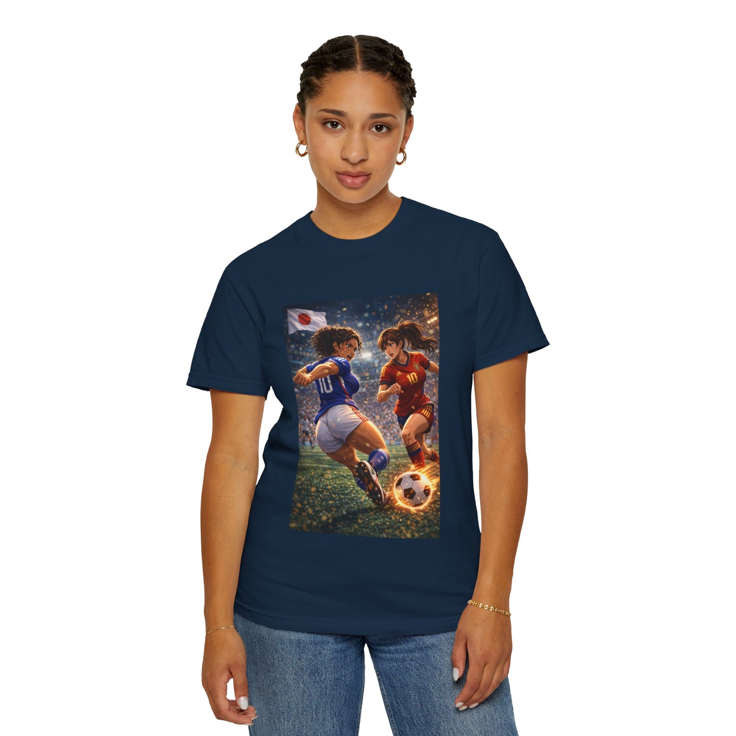 JAPAN Soccer Duel Graphic T-Shirt — Intense Japan vs Spain Football Art