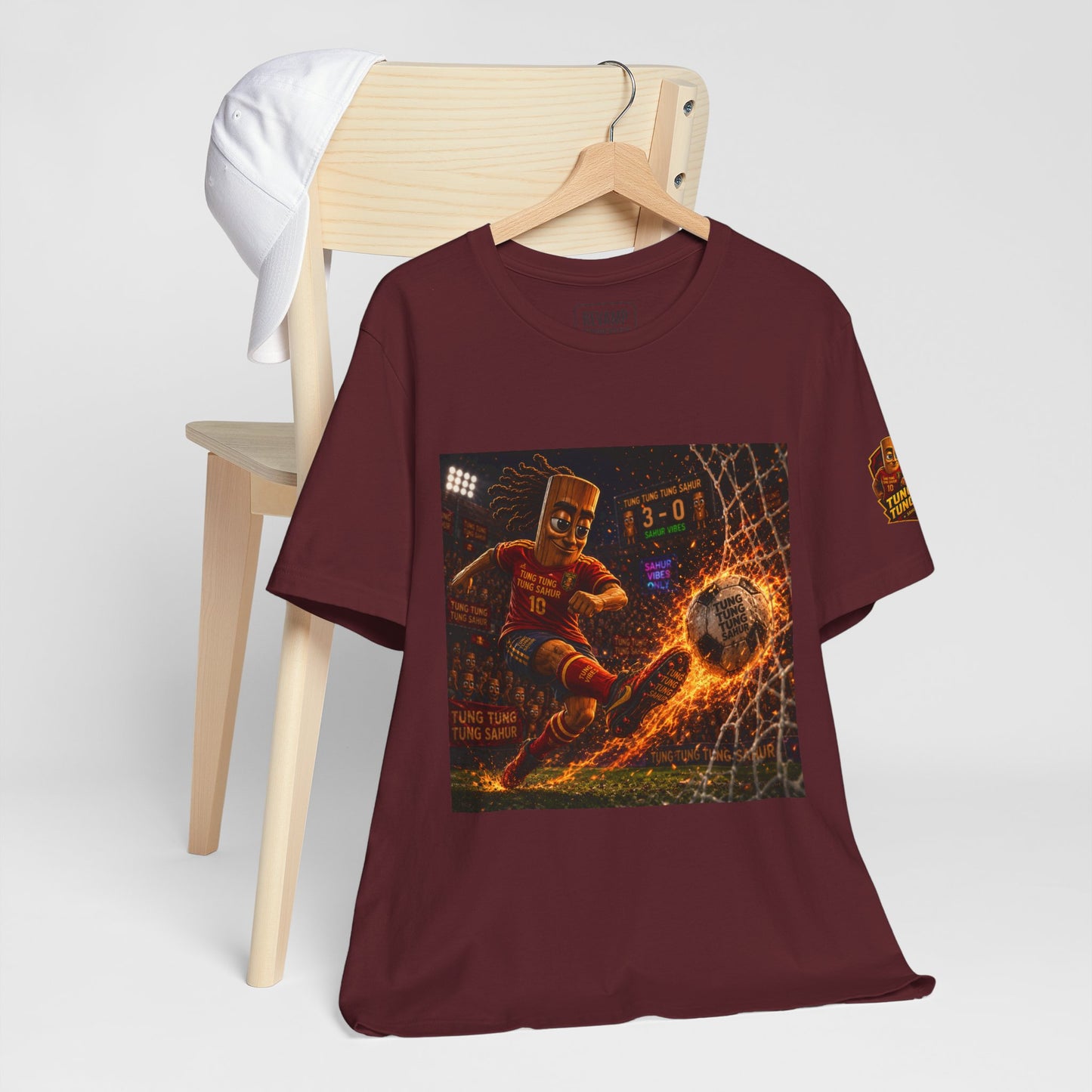 Tung Tung Tung Sahur Soccer Kick Firestorm Graphic Tee — ‘Goal’ Animated Kick Design