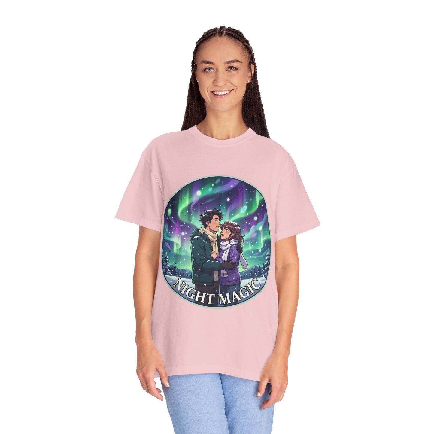 Night Magic T-Shirt — Northern Lights Couple Illustration